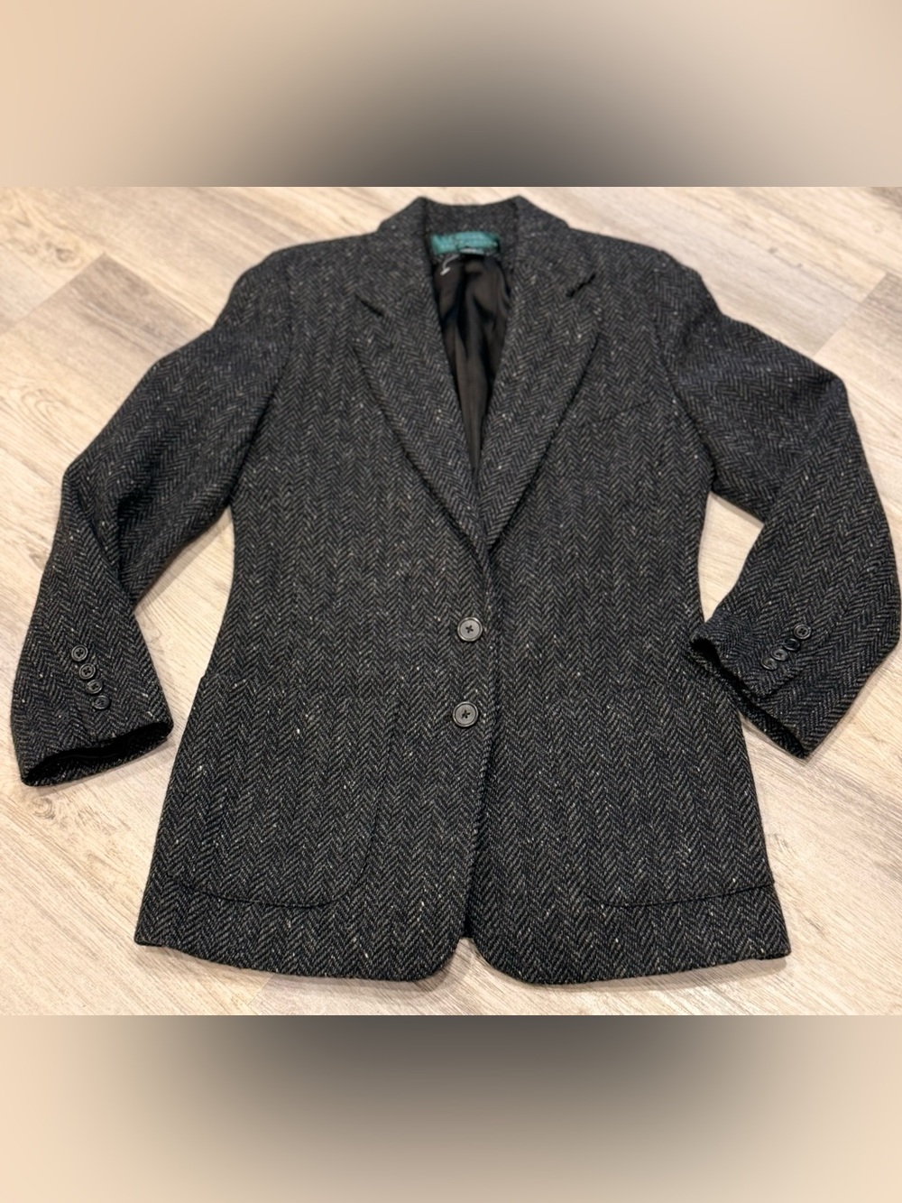 Vintage Lauren Ralph Lauren Herringbone Tweed Wool Blazer Two-Button Lined 4